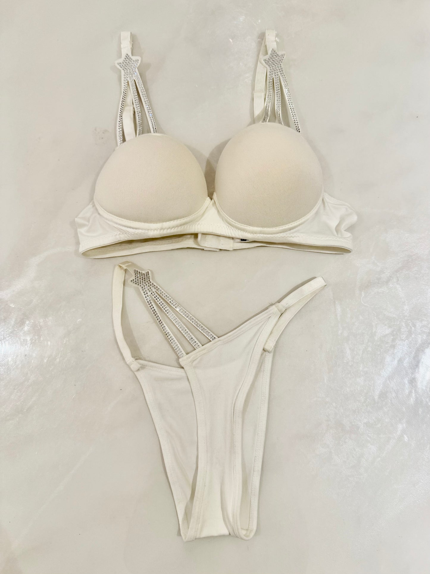 Elegant White Star-Embellished Lingerie Set