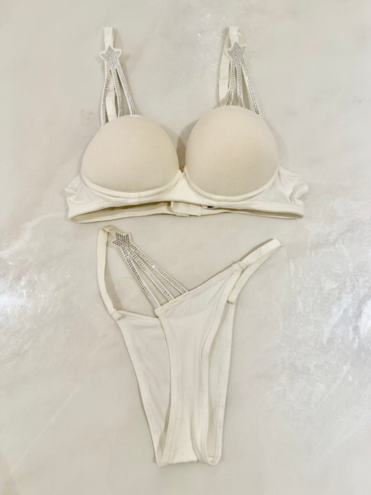 Elegant White Star-Embellished Lingerie Set