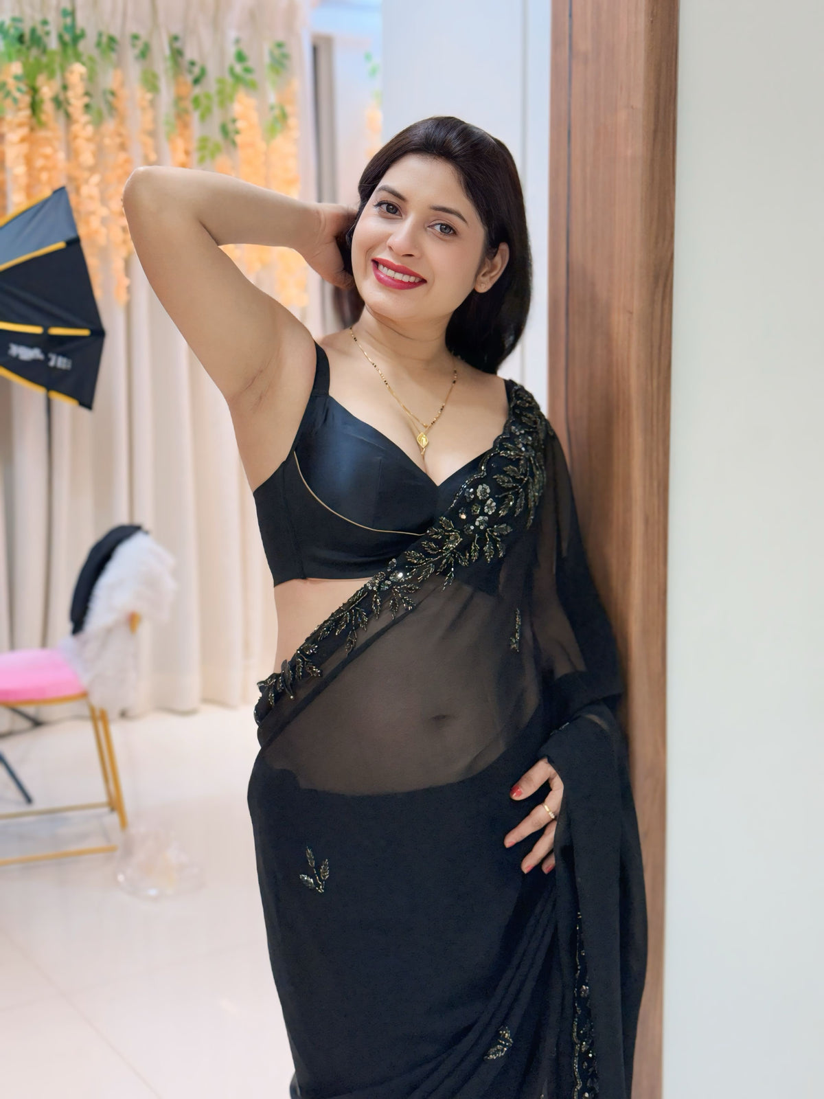 Black Embroidered Saree - front look