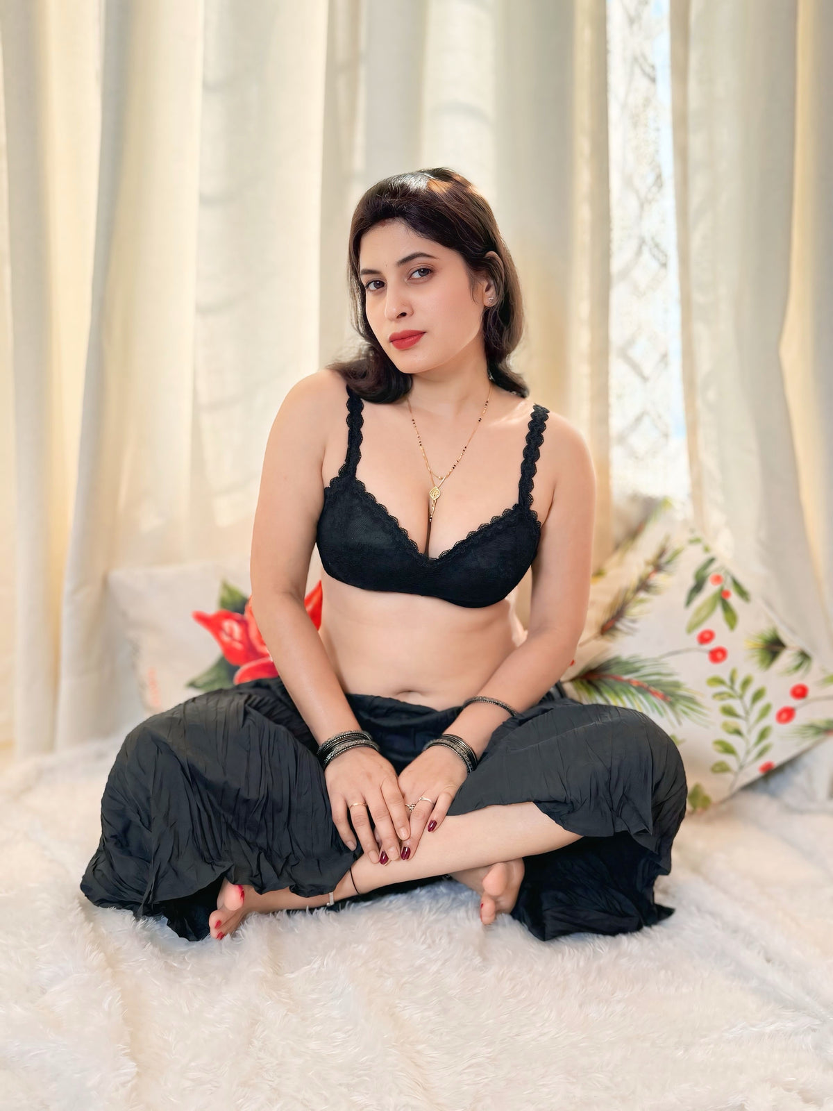 Black Lace Bralette - full front look